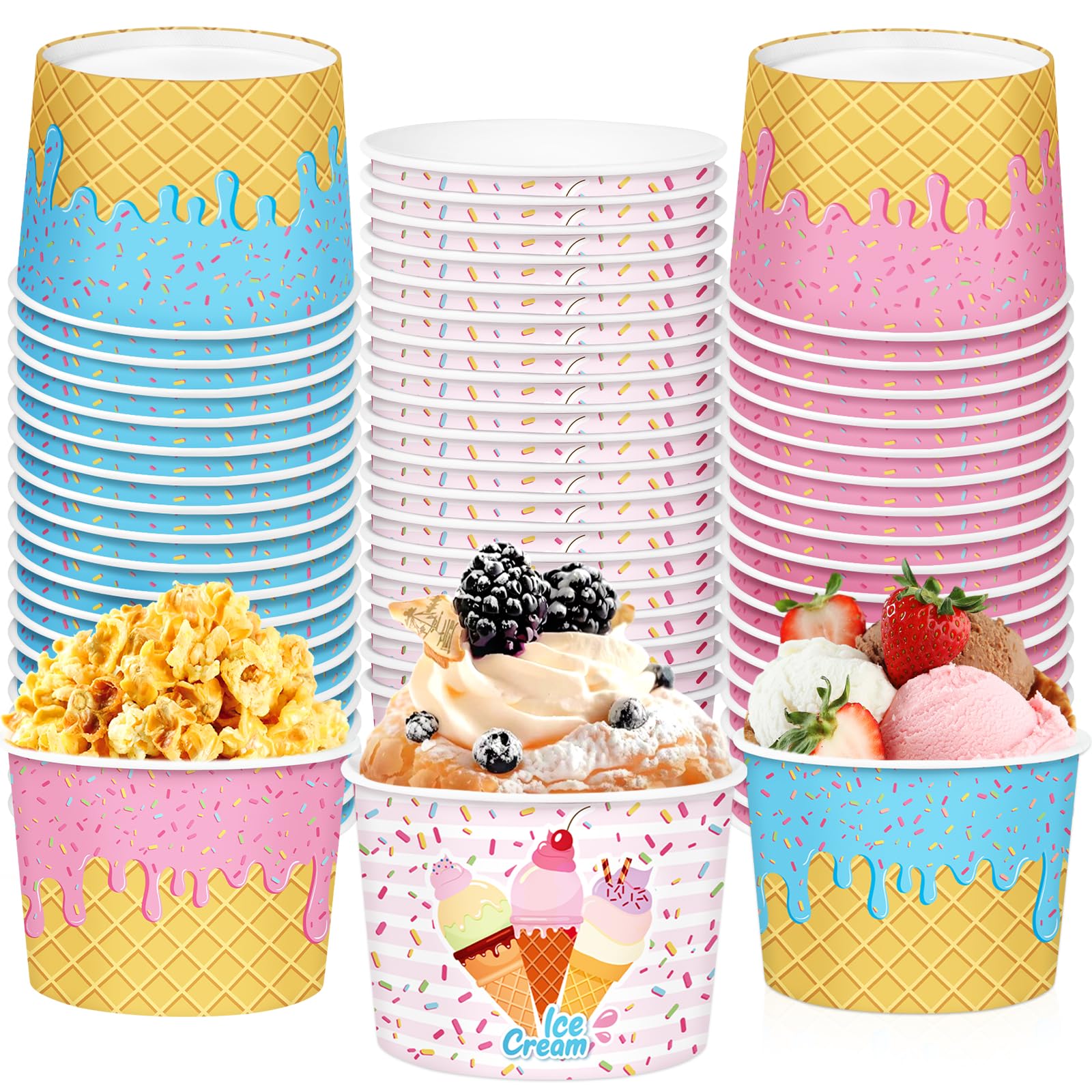 REDWORD 60PCs Ice Cream Bowls, 9oz Ice Cream Containers Disposable Paper Bowls Sundae Cups Dessert Soup Containers for Ice-cream Party Decorations Summer Party Decorations