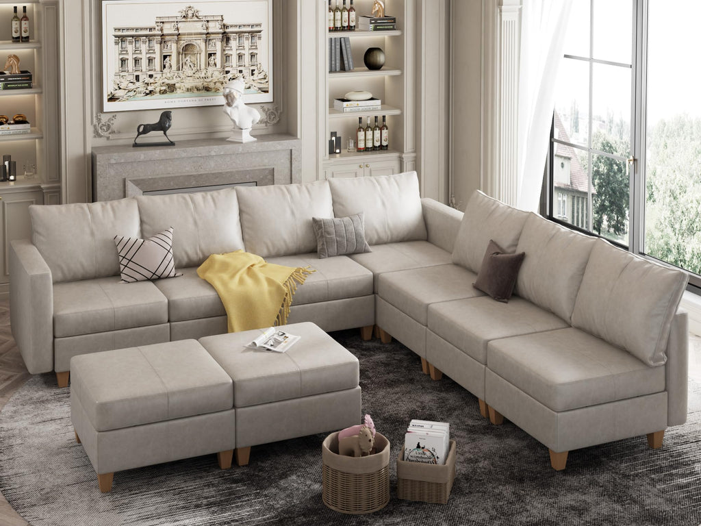 EASE MOOSE Brown Modular Sectional Couch with Storage, Faux Leather Sectional Modular Sofa or Living Room