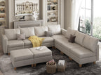 EASE MOOSE Brown Modular Sectional Couch with Storage, Faux Leather Sectional Modular Sofa or Living Room