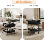 Mid Century Black Coffee Table, 26.77” Lift Top Coffee Table with Removeable Wheels, Hidden Compartment and Open Shelf, Wood Lift Tabletop Central Dining Table for Living Room, Home Office