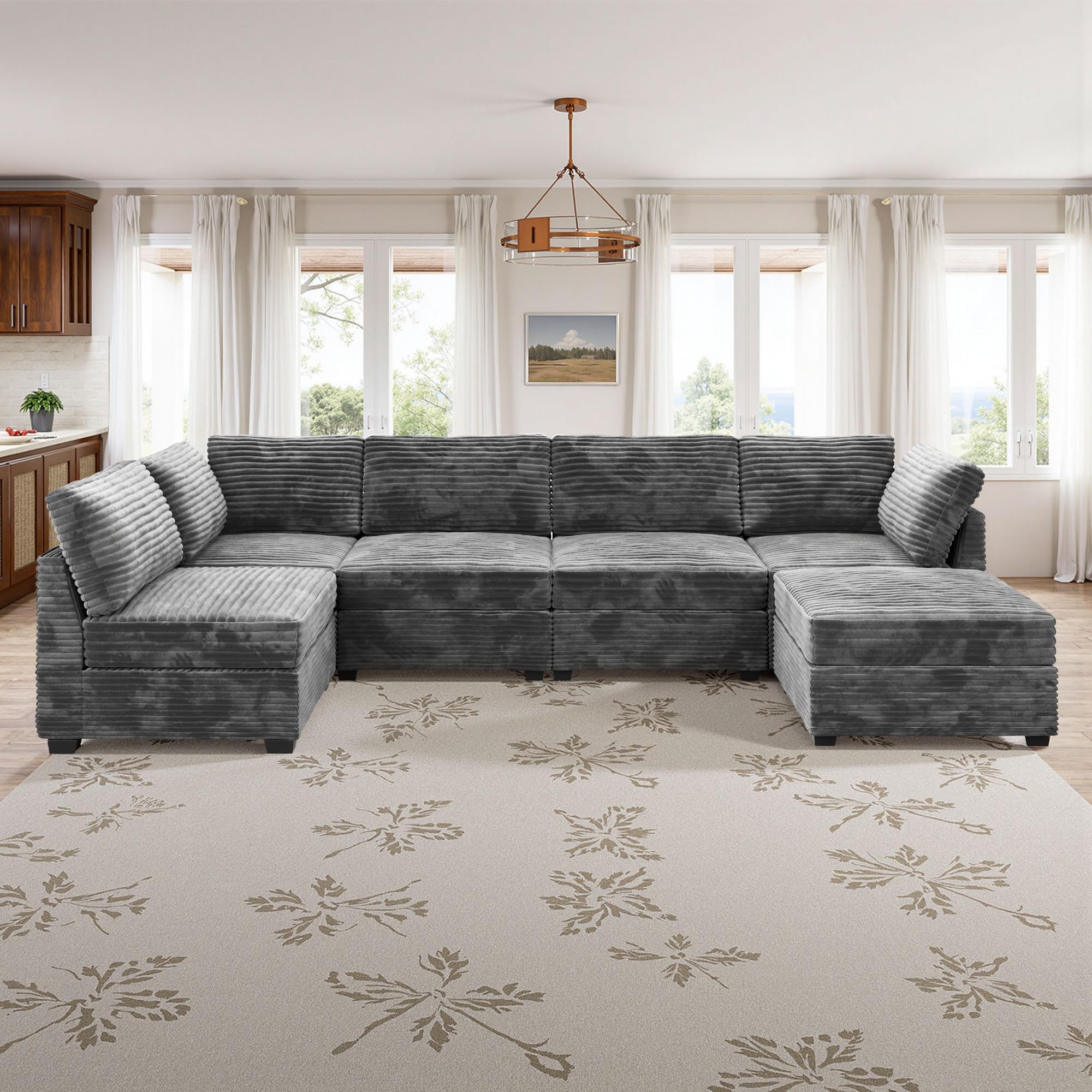 Modular Sectional Sofa,5 Pieces Sectional Couches for Living Room,L Shaped Cloud Couch Chaise Set, Black