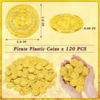 120 PCS Gold Coins, 1.4 in Plastic Gold Coins, 0.08 in Thick Fake Coins Pirate Coins Tokens Play Coins for Kids, Pirate Treasure Classroom Reward Adventure Theme Party Supplies for Pirate Party
