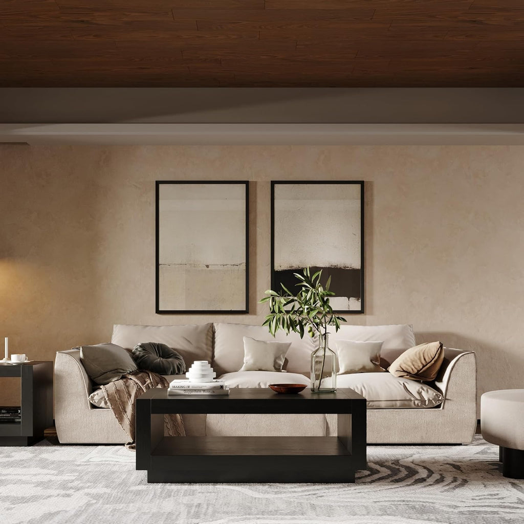 Maven Lane Artemis Coffee Table – 18 Inch Rectangle Table with Storage – Black Solid Wood – Ideal for Living Room and Lounge