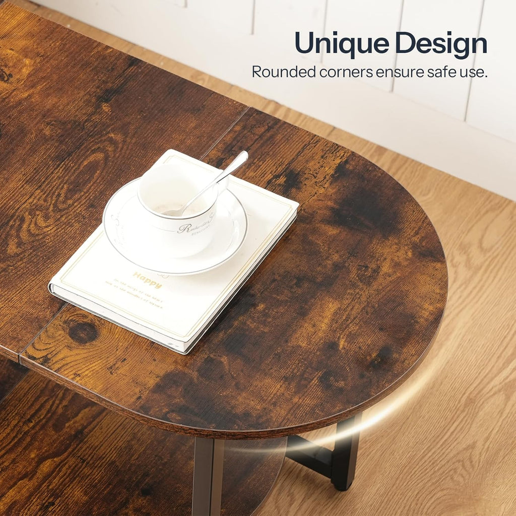 HOOBRO Coffee Table for Living Room, Oval Small Coffee Table with 2-Tier Open Storage Shelf, Industrial Cocktail Tea Table, Wooden Desktop Center Table, Farmhouse, Home Office, Rustic Brown BF09KF01