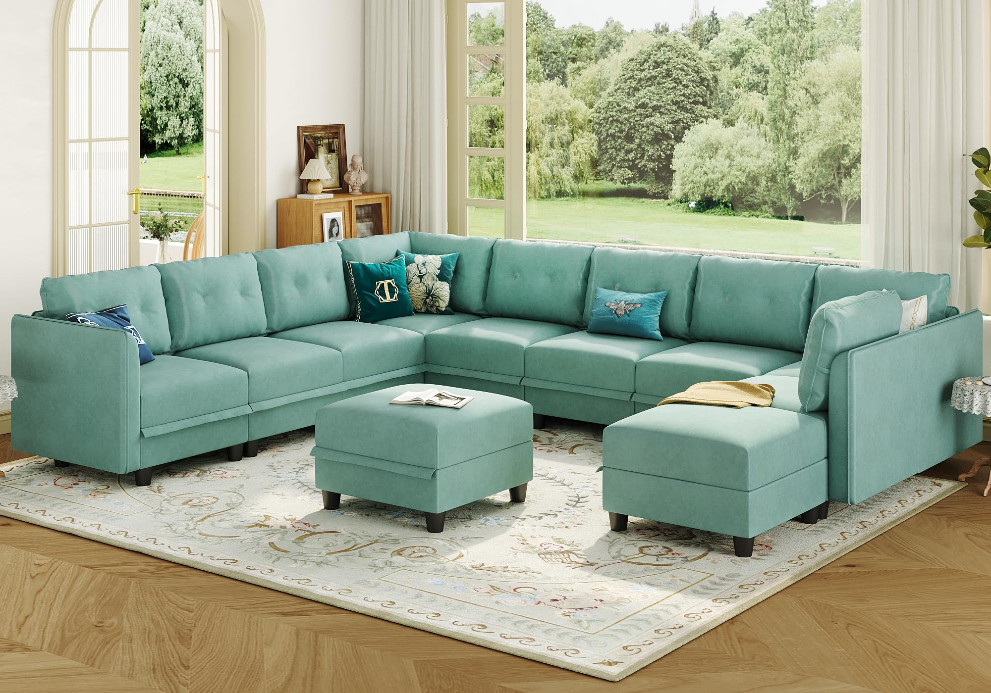 LLappuil Modular Sectional Sofa, Oversized U Shaped Sofa with Storage, Sectional Couch for Living Room, Faux Leather Fabric Waterproof Sofa, 7 Seats with Ottoman, Dark Grey