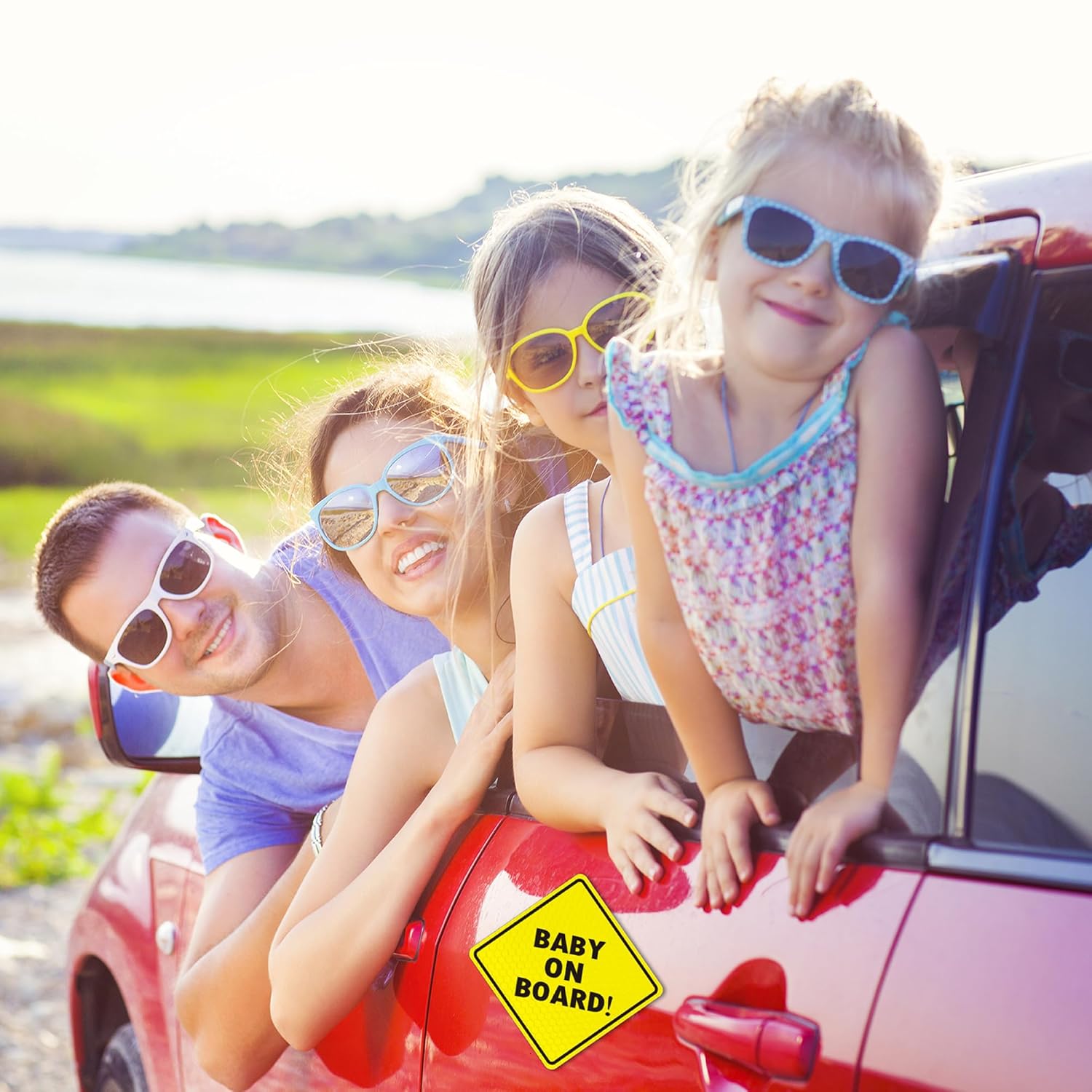 Baby On Board MAGNET Sign for Car - 2 Pack, 5" by 5" - Essential Magnetic Sticker for Bumper - Bright Yellow and Reflective - Best Safety Sign Accessories for Cars