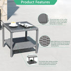 Helios&Hestia Square All Weather Rattan Wicker Outdoor Coffee Side End Table with Glass Top for Patio, Deck, Backyard, Garden, Grey
