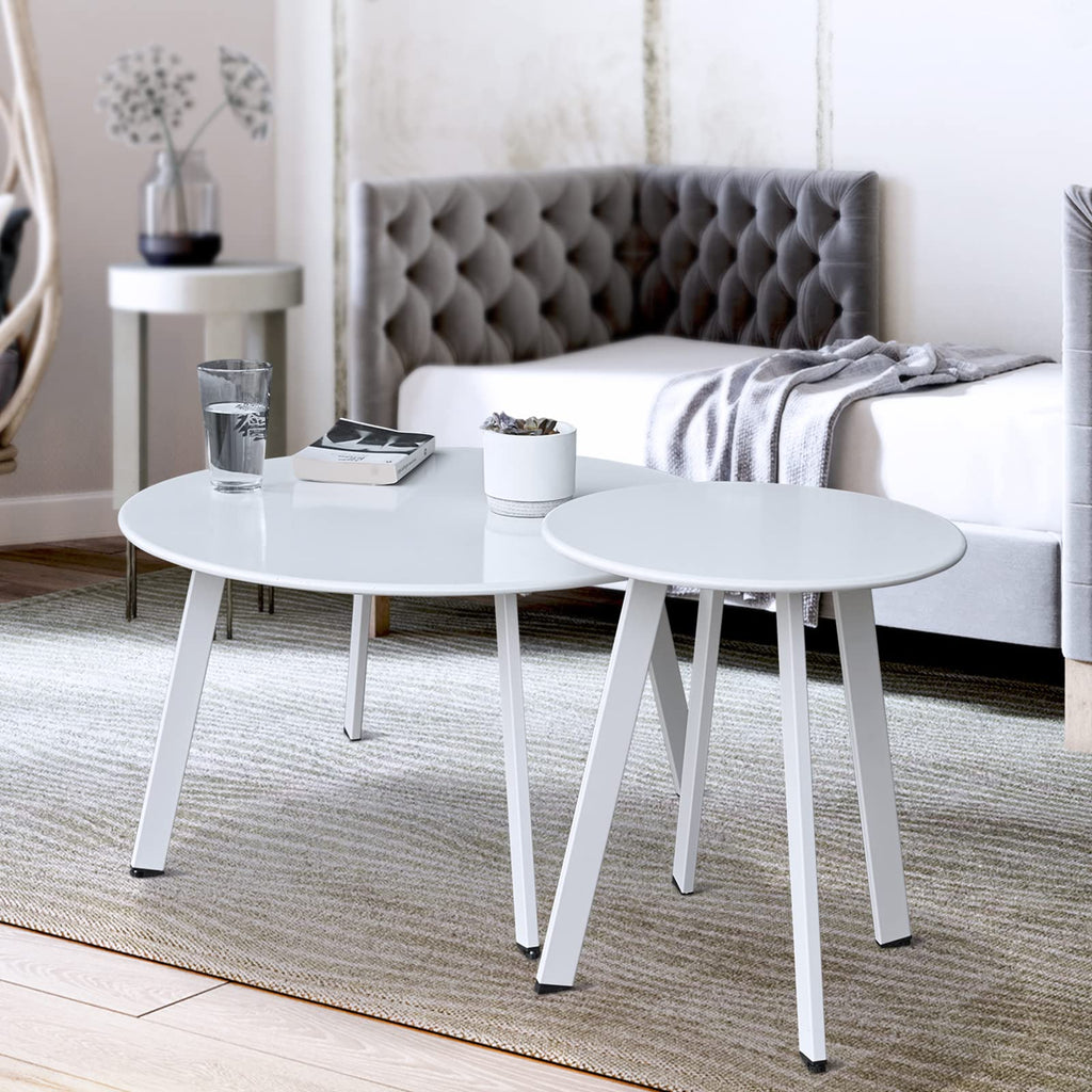 Patio Coffee Table - Metal Steel Outdoor Round Table Weather Resistant Anti-Rust Outdoor Table (Black)