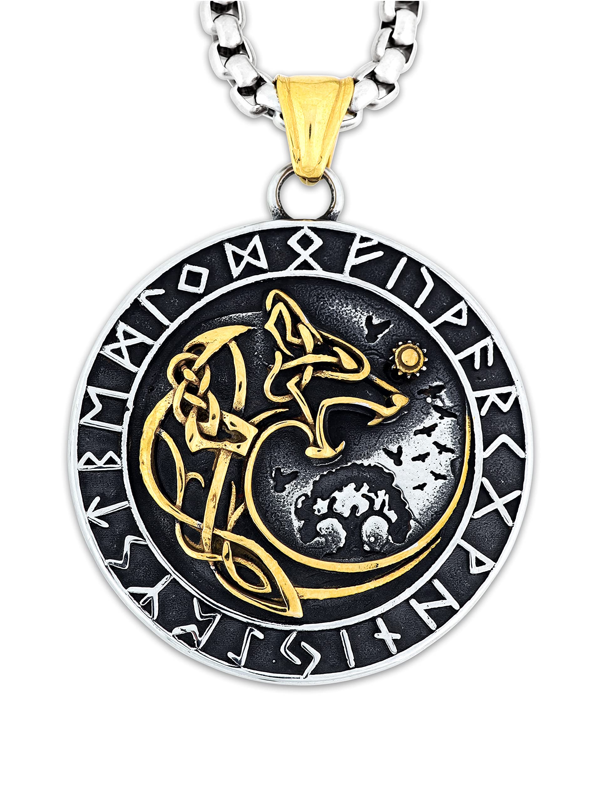 HAQUIL Viking Necklace, Skoll Hati Wolf Pendant, Viking Jewelry Gift for Men and Women