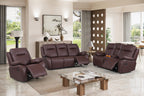 Power Recliner Sofa Set, 3 Piece Reclining Couch for Living Room, Brown Leather Home Theater Seating Recliner Couch Set with Storage and Cup Holders