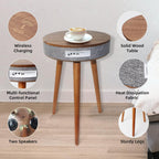 TooCust Smart End Table with Bluetooth Speaker, Smart Coffee Table with Wireless Charger, Smart Table with USB Charging Ports, Round Side Table for Bedroom, Living Room, Office
