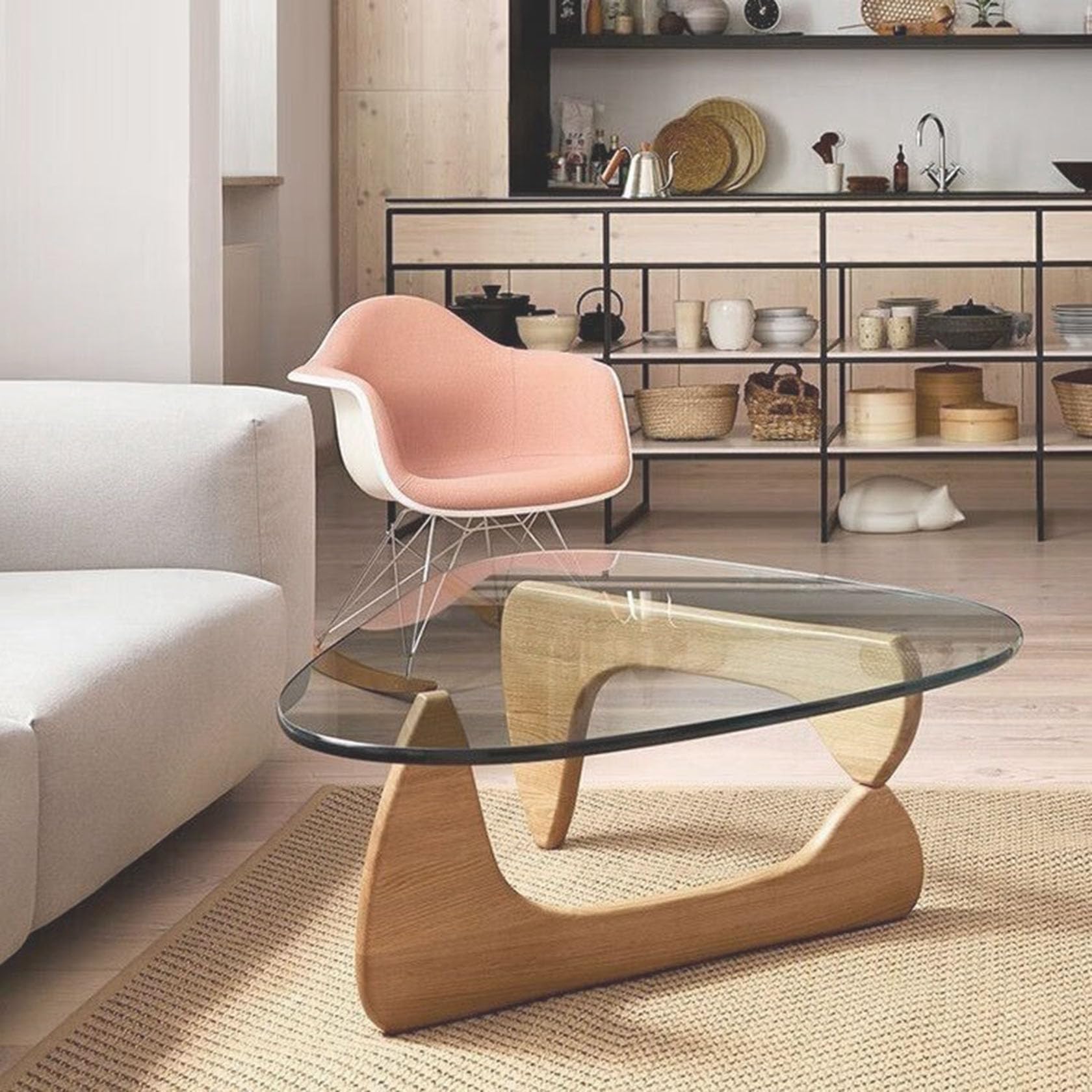 Coffee Tables for Living Room - Triangle Glass Coffee Table with Wooden Base Mid-Century Modern Abstract End Table for Study Room Office Hotel Balcony (Walnut Transparent, Small 32.2 * 22.4 * 16in)