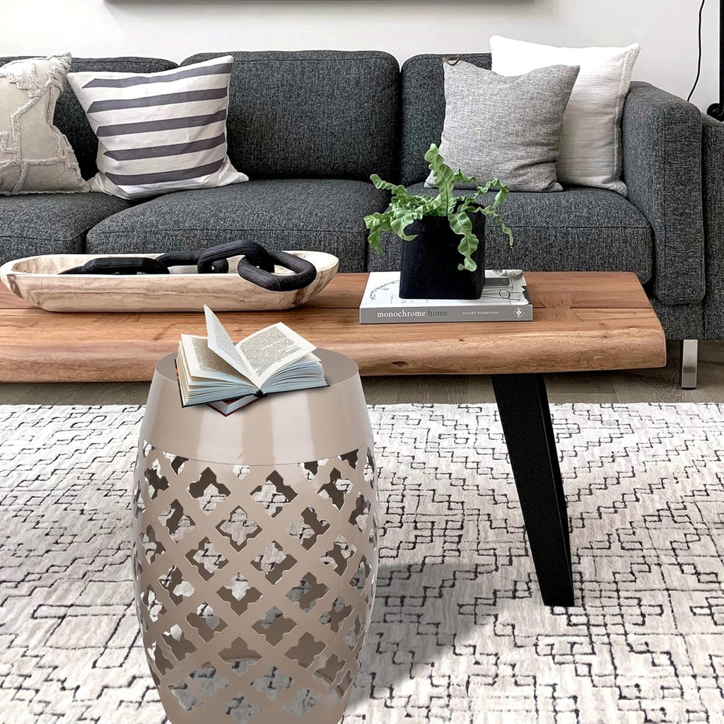 Vipush Outdoor Lace Cut Iron Side Table,Patio Garden Stool Coffee End Table Nightstand for Small Spaces,Living Room,Front Porch,Poolside,Brown