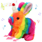 Hopearl Hopping Rabbit with Bell Interactive Electronic Pet Plush Bunny Toy with Sounds and Movements Animated Walking Wiggle Ears Twitch Nose Gift for Toddlers Birthday, Rainbow, 7''