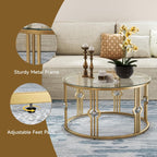 OIOG Glass Coffee Table for Living Room, Gold Coffee Table with Tempered Glass, Round Coffee Table for Office