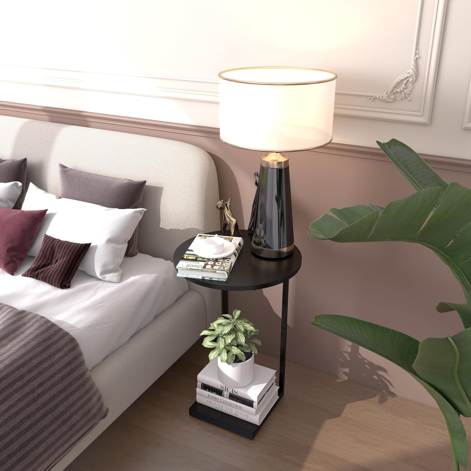 HDANI C End Table,Couch Table That Slide Under,Small Sofa Side Table in Living Room,Bedroom,Black