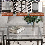 VILAWLENCE Coffee Table Set of 2, Modern Black Glass Side Table, Metal Frame Square End Table, Center Tables,Nesting Coffee Table for Living Room,Bedroom and Small Spaces