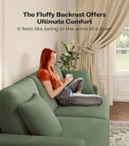 Kidirect 87in Green Sofa, Couches for Living Room 21in Extra Deep Seats, Comfy Corduroy Sofas for Living Room No Tool Assembly, Modern Oversized Love Seat with 2 Pillows, Sofa Couch for Bedroom