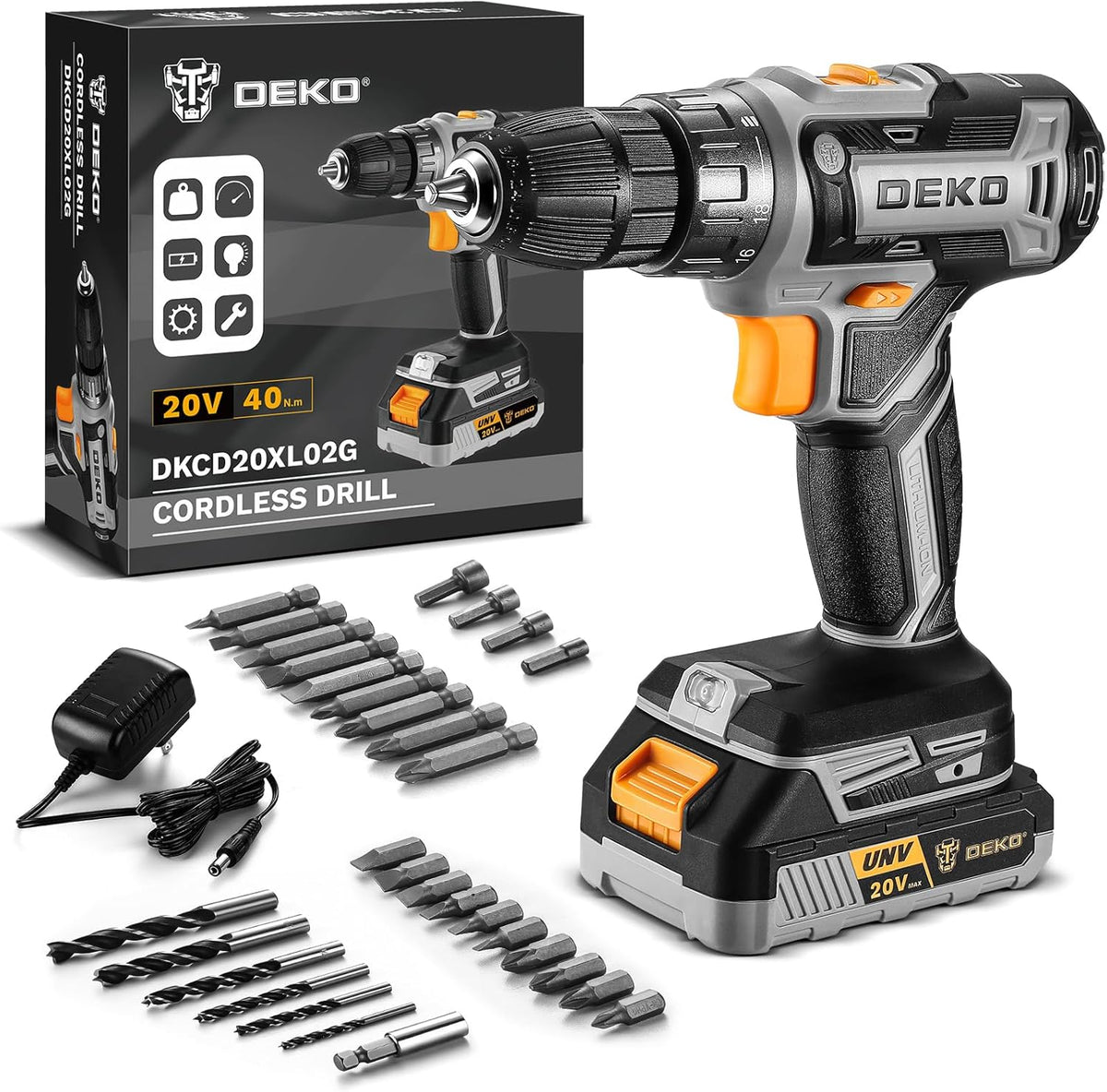 Power Drill Cordless: DEKO PRO Cordless Drill 20V Electric Power Drills Set Tool Drills Cord-less Set with Battery and Charger