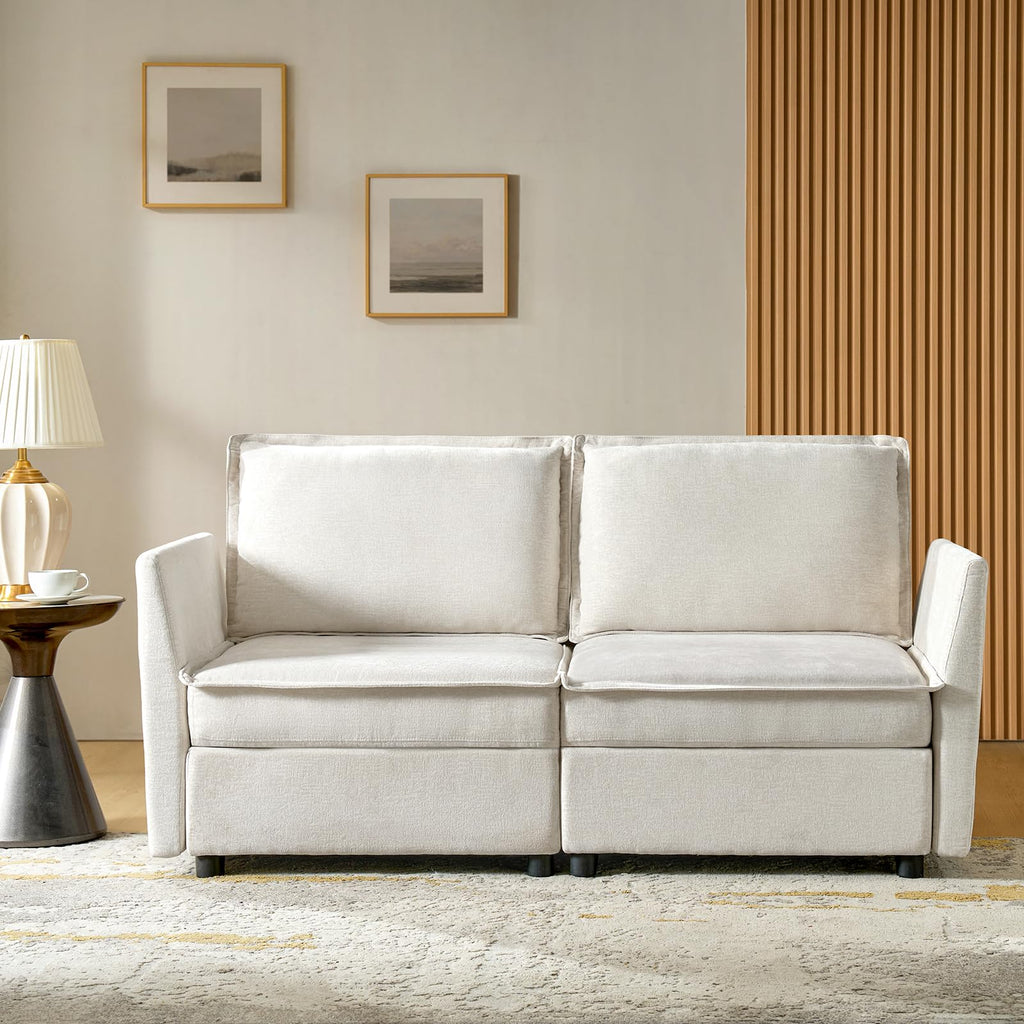 HULALA HOME 127'' Modular Sectional Sofa, Oversized U Shaped Couch with Storage Ottoman, Extra Deep Seat, Modern Comfy Chenille Sofa with Chaise, 6 Seat Convertible Couches for Living Room, Beige