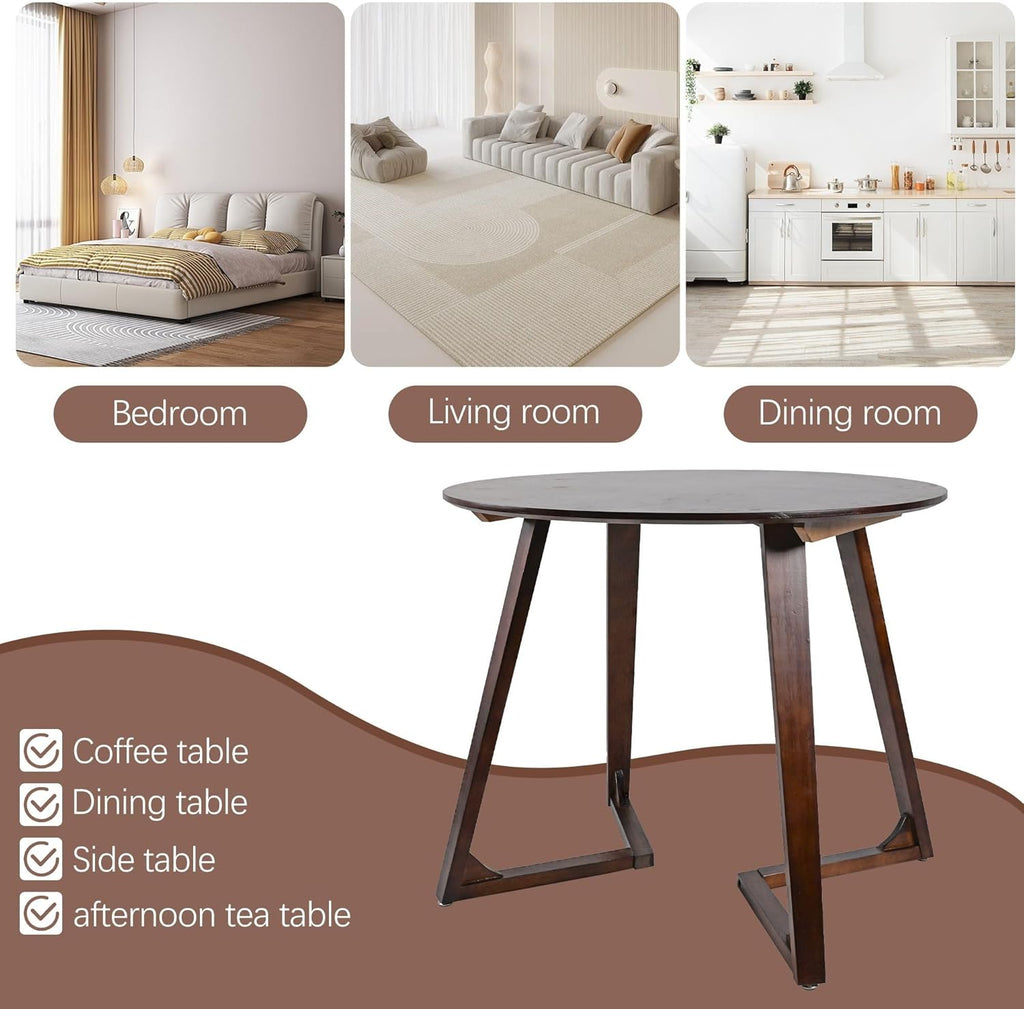 Solid Wood Round Dining Table 35" - Mid Century Modern Style Space Saving Design as Living Room/Dining Room/Kitchen/Meeting/Coffee Table,Easy to Assemble