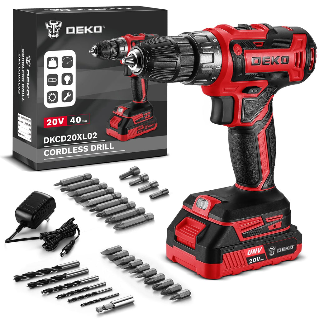 Power Drill Cordless: DEKO PRO Cordless Drill 20V Electric Power Drills Set Tool Drills Cord-less Set with Battery and Charger