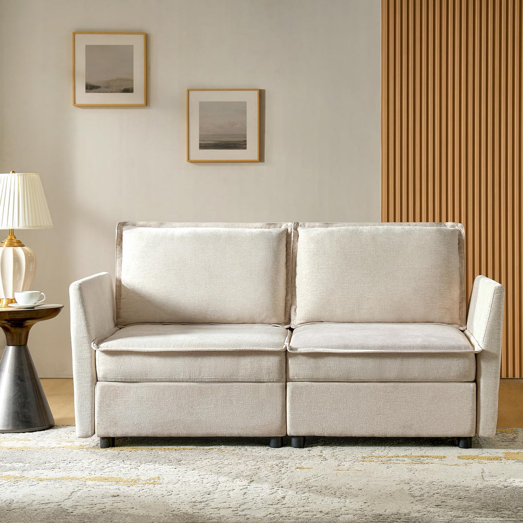 HULALA HOME 127'' Modular Sectional Sofa, Oversized U Shaped Couch with Storage Ottoman, Extra Deep Seat, Modern Comfy Chenille Sofa with Chaise, 6 Seat Convertible Couches for Living Room, Beige