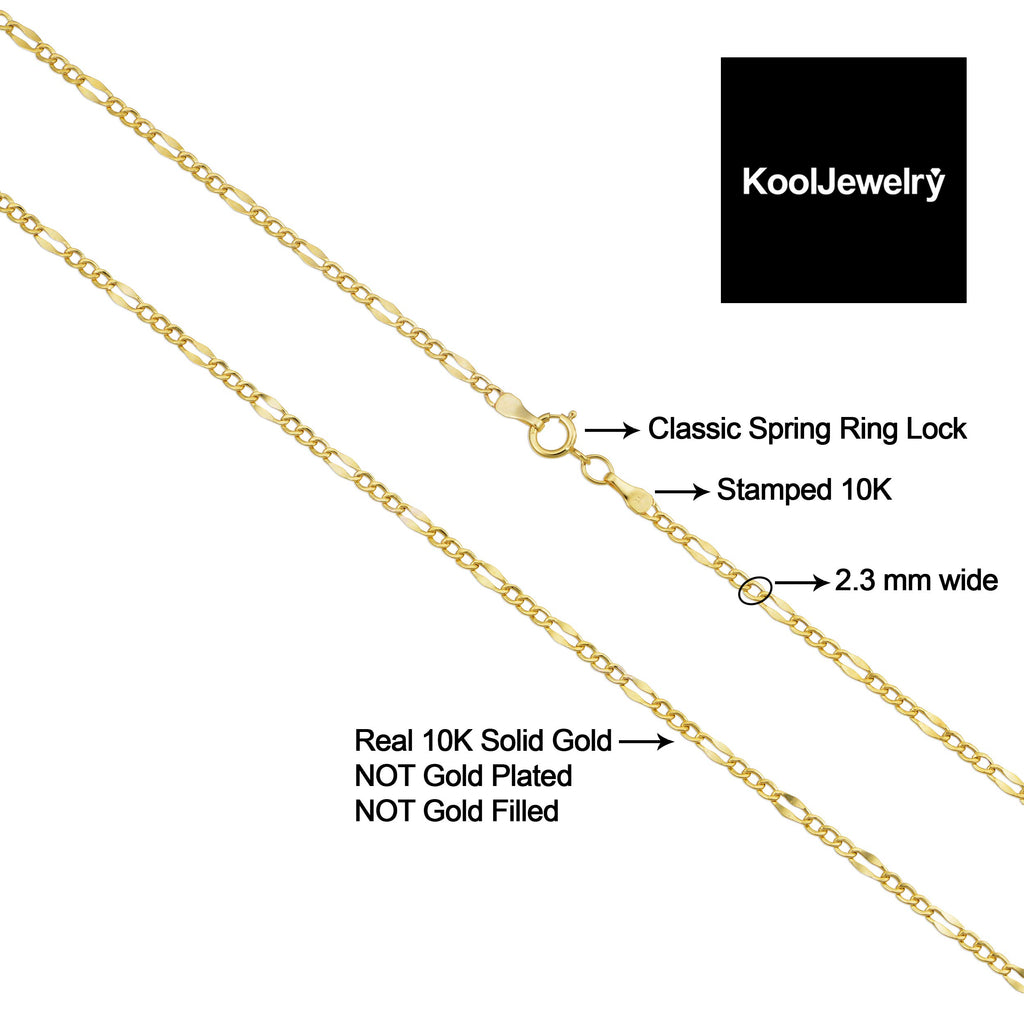 Colar de Corrente Figaro em Ouro Amarelo Maciço 10k da Kooljewelry (2,3 mm, 18 polegadas)