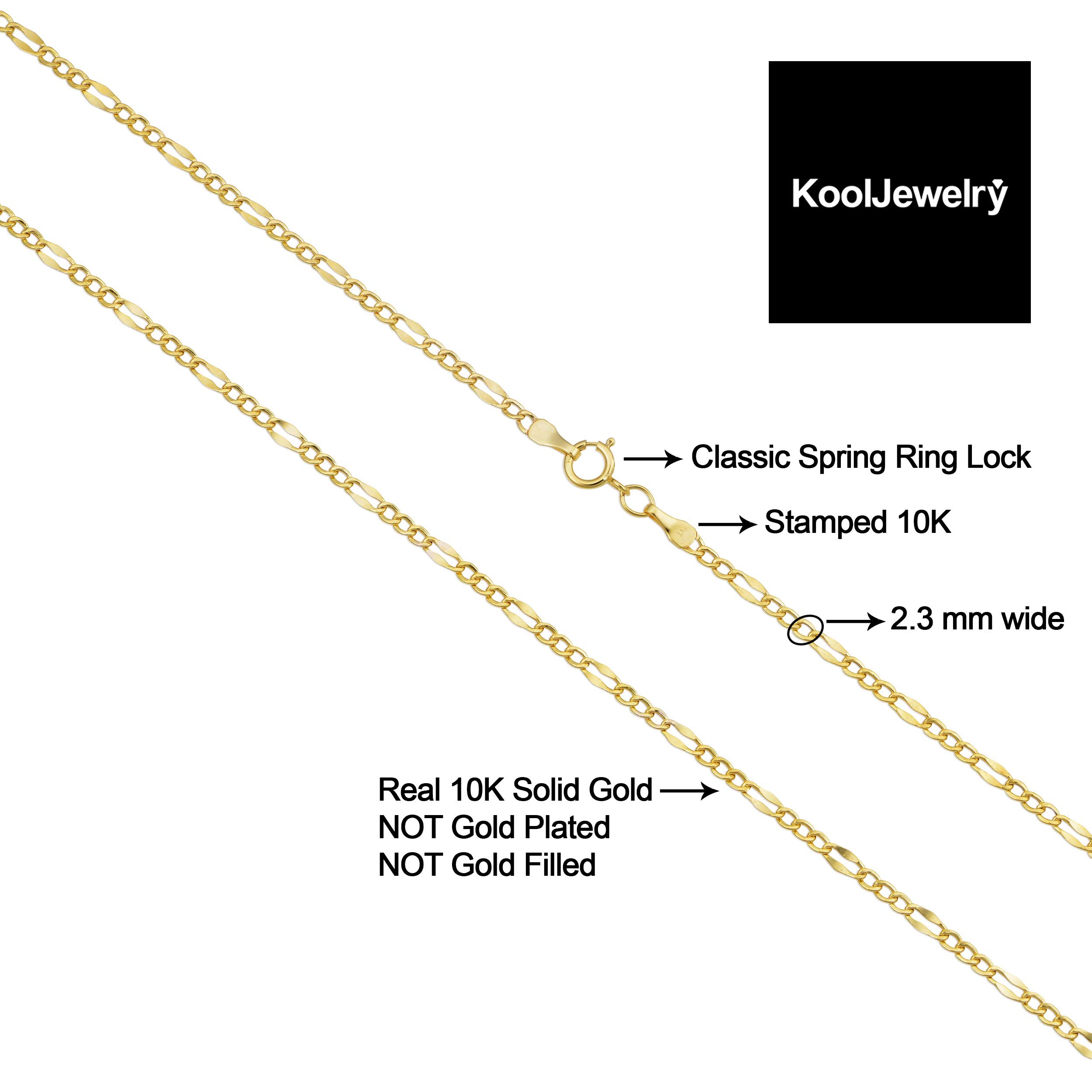 Colar de Corrente Figaro em Ouro Amarelo Maciço 10k da Kooljewelry (2,3 mm, 18 polegadas)