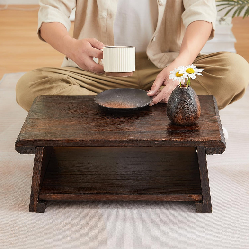 Japanese Altar Table,Folding Floor Table,Wood Small Low Meditation Table,Coffee Table for Living Room, Brown,19.7" x 11.8" x 7.9"