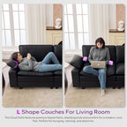 TYBOATLE 122'' Sofa Set for Living Room, Black Leather Sectional Couch with Chairs, Comfy Cloud Couch w/Adjustable Wider Armrest, Deep Seat Upholstered Modular Sofa for Office, Studio, Appartment