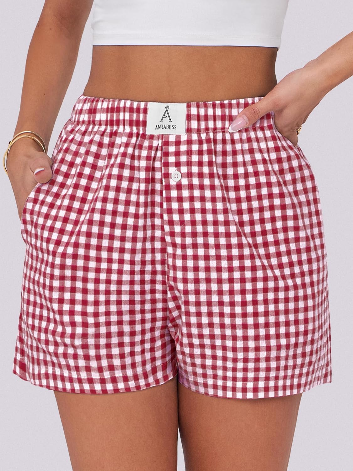 ANRABESS Boxer Shorts for Women Gingham Pajama 2025 Summer Casual Lounge Sleep Plaid Shorts Y2K Beach Bottoms