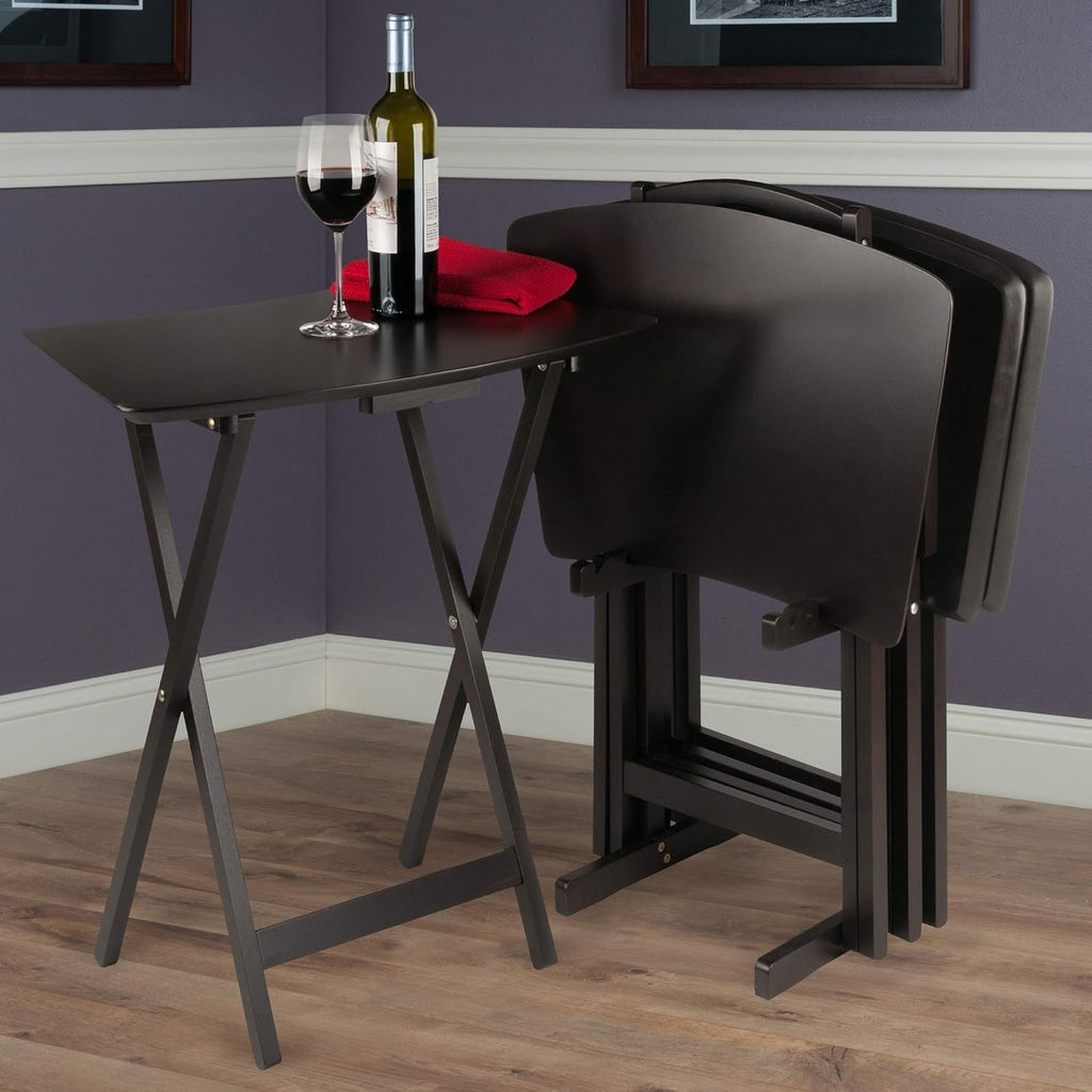 Winsome Anila Snack Table Set with Storage Rack, Fan Shaped, for Living Room, 26", Coffee, Set of 4 Tables