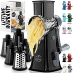 Zulay Rotary Cheese Grater 3 Blade Cheese Shredder - Manual Hand Crank Cheese Grater With Reinforced Suction & 3 Interchangeable Drums - Easy to Use Vegetable Chopper - Black