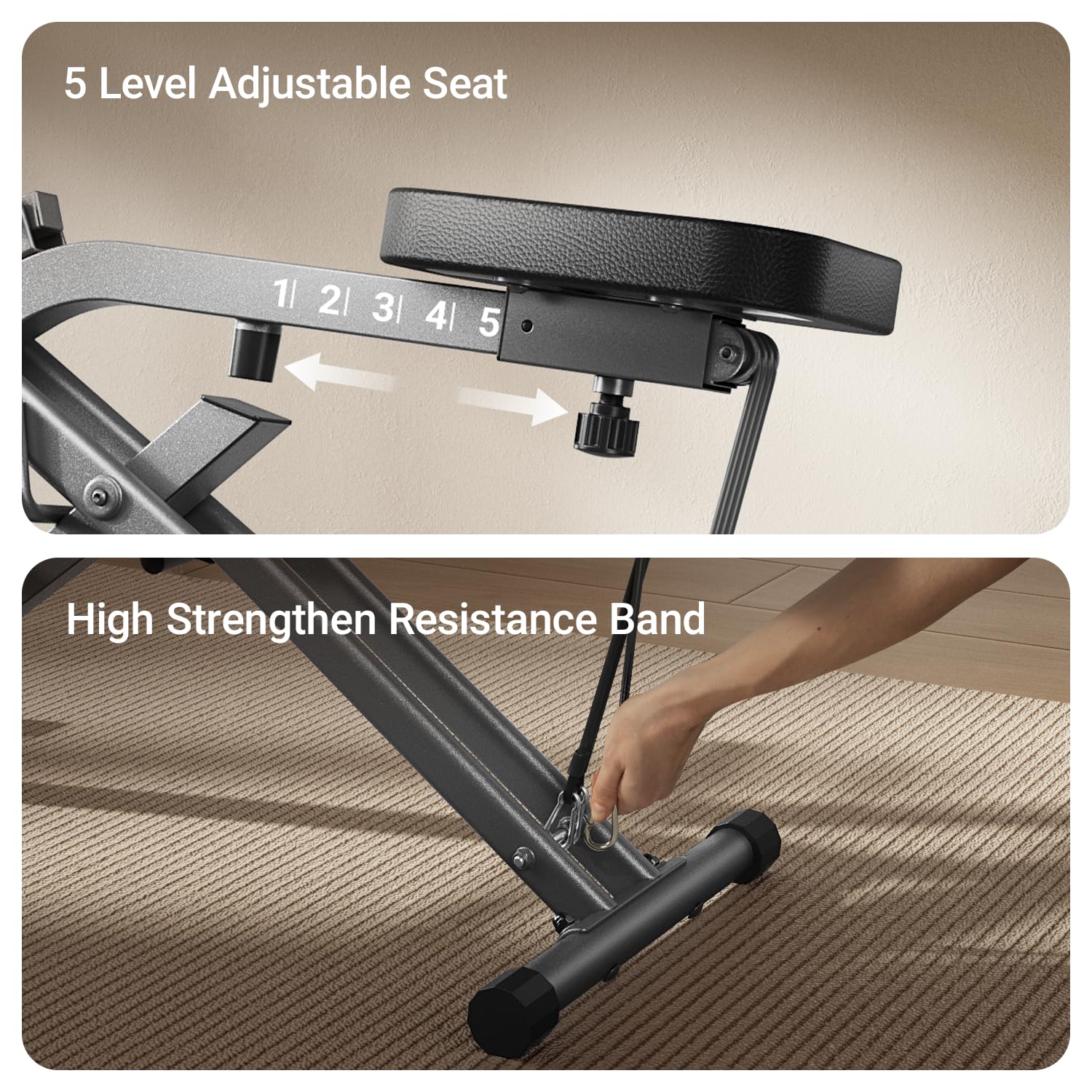 UMAY Squat Machine for Home, Foldable Exercise Equipment, Squat Rowing Machine with High-Strength Resistance Band