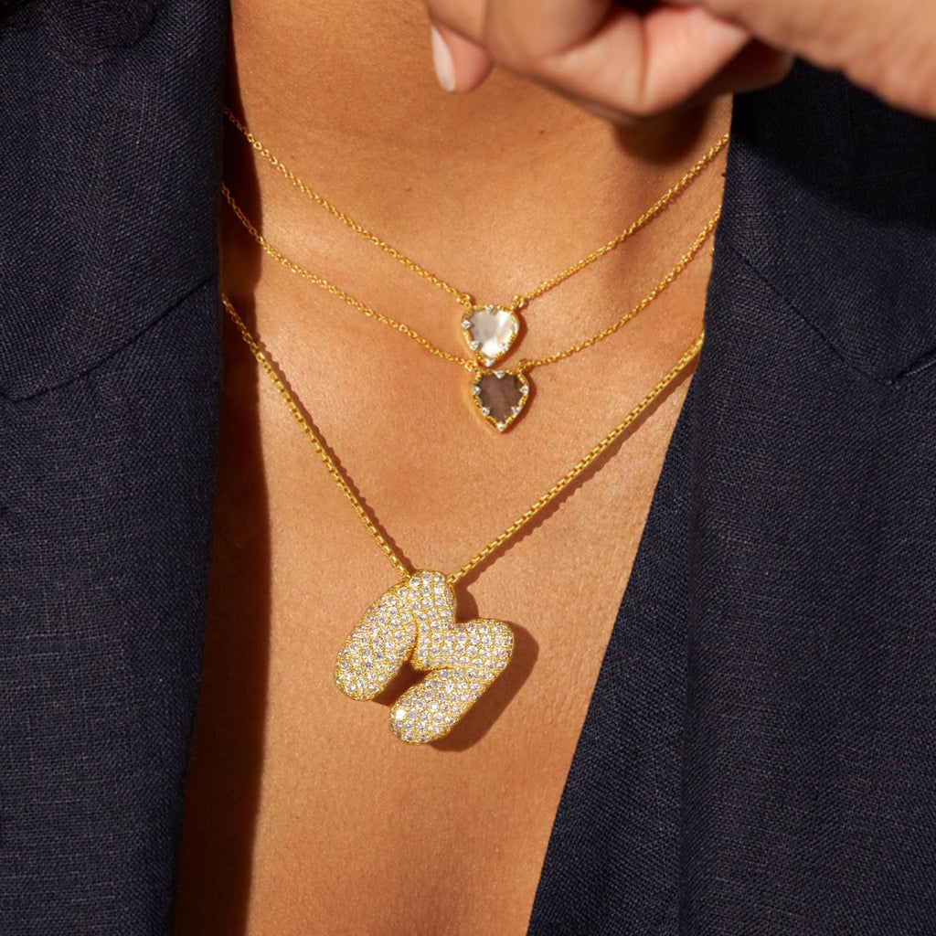 KissYan Bubble Letter Necklace, 14K Gold Plated Balloon Initial Pendant Box Chain Necklace Dainty Pave CZ Jewelry Gift for Women(Gold A)