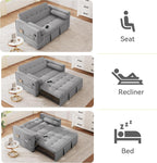 DWVO Convertible Sleeper Sofa Bed: 3-in-1 Loveseat Couch with Pullout Bed, 7-Level Adjustable Backrest, USB Ports, Storage Pockets, Pillows, Modern Lounge Furniture Light Gray
