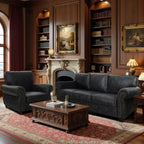 Mid-Century Vintage Sofa Couches with Rivet Design,loveseat Sofa,Removable Sofa Cover Upholstered Cushions and Solid Wood Frame (Grey, 3-Seater)