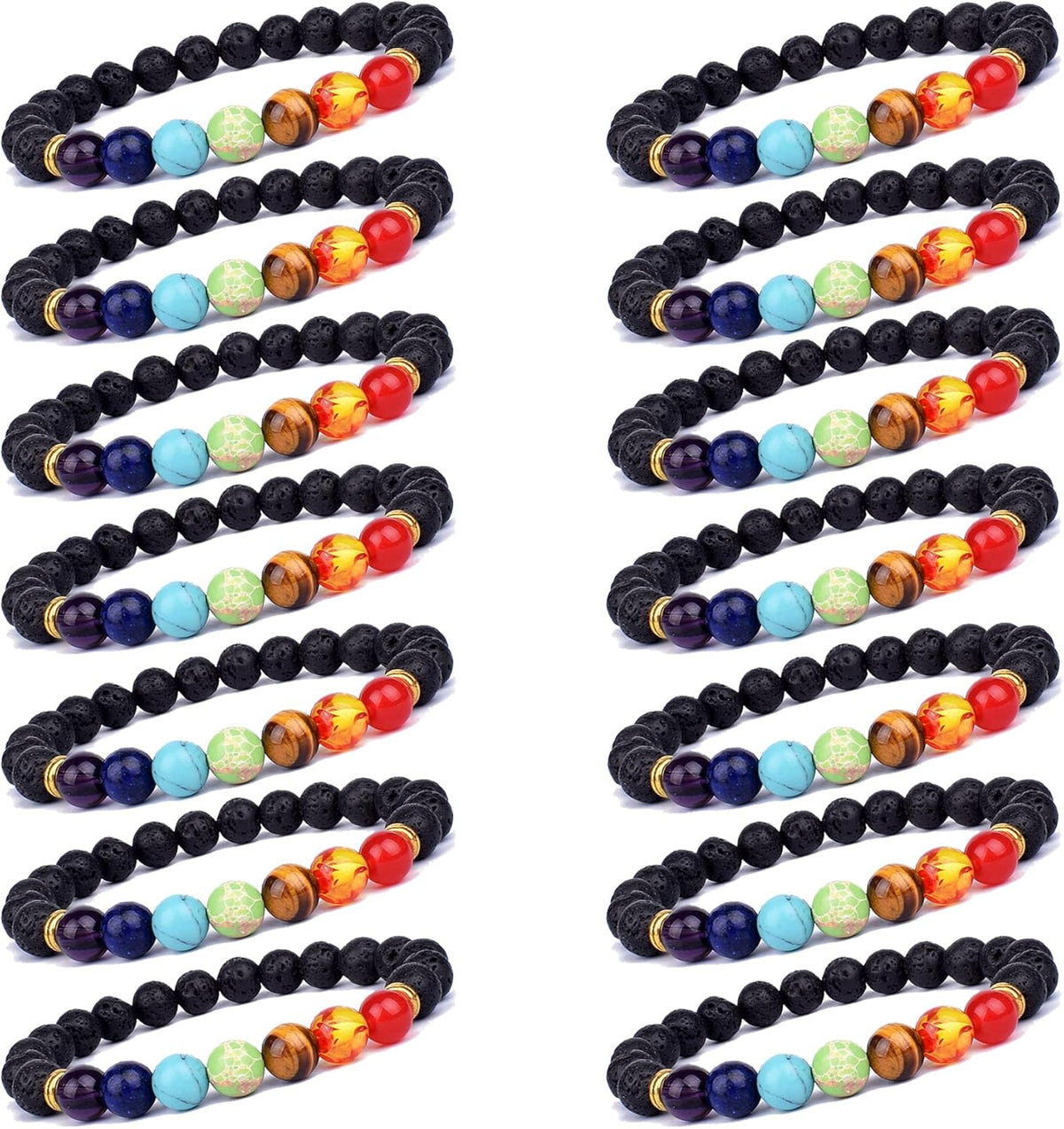 14 Pcs Lava Rock 7 Chakra Energy Oil Diffuser Bracelet Set for Women Men Unisex Elastic 8mm Stone Yoga Beaded Bracelets Jewelry With Lucky Healing