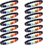 14 Pcs Lava Rock 7 Chakra Energy Oil Diffuser Bracelet Set for Women Men Unisex Elastic 8mm Stone Yoga Beaded Bracelets Jewelry With Lucky Healing