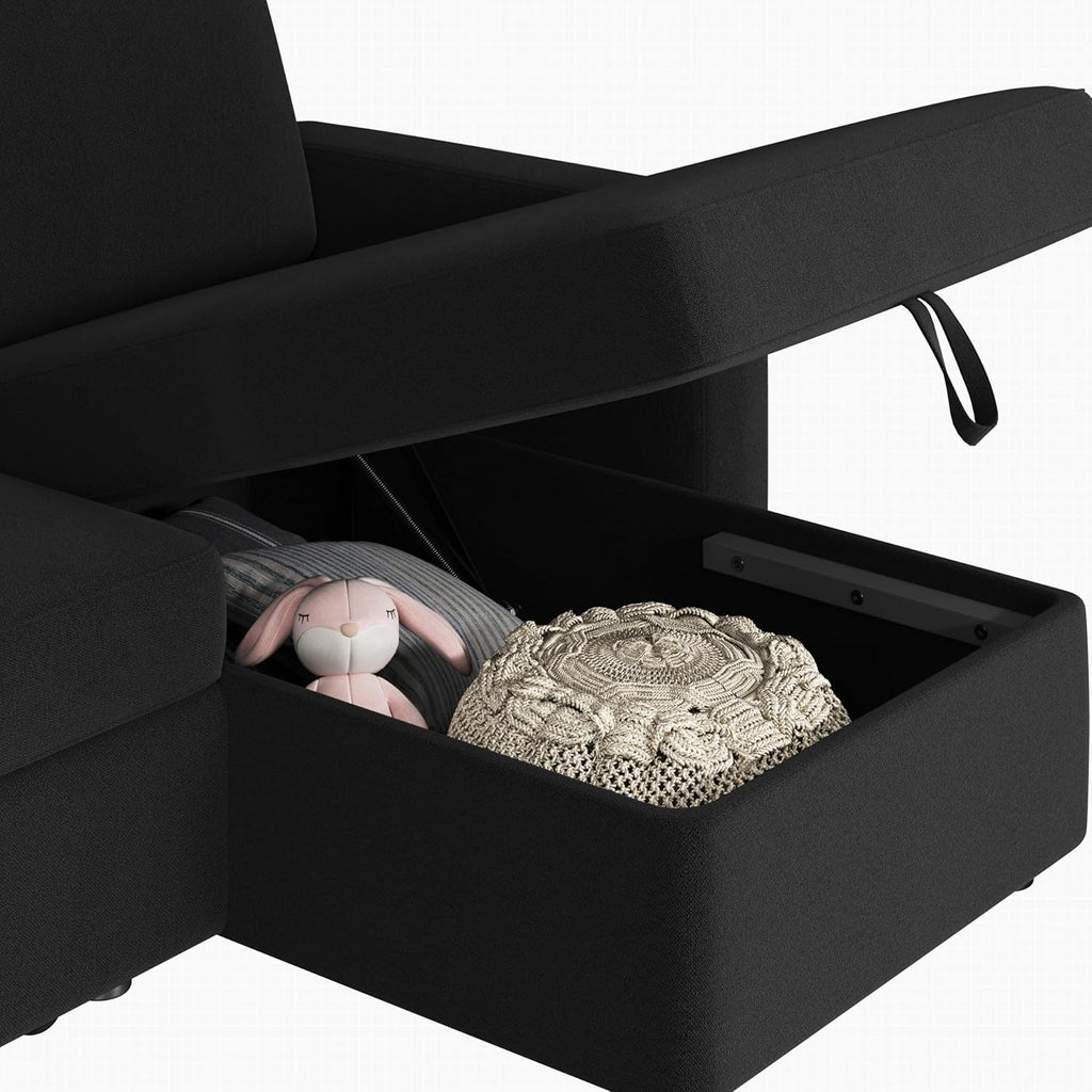 Yaheetech Sectional Sofa L-Shaped Sofa Couch Bed w/Chaise & USB, Reversible Couch Sleeper w/Pull Out Bed & Storage Space Living Room Black