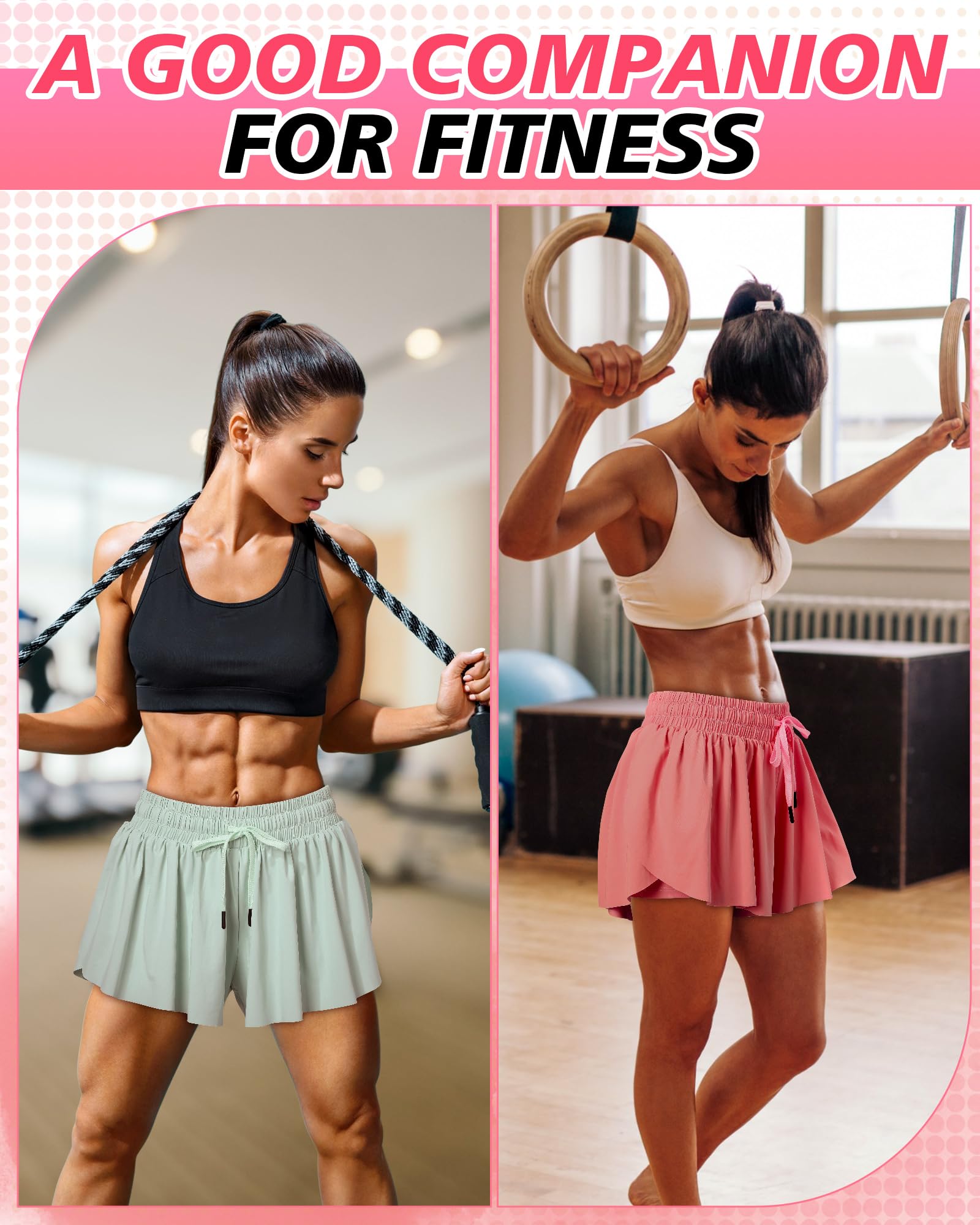 Didaey 3 stk. flydende løbeshorts til kvinder 2 i 1 butterfly-shorts med lommer, spandexfor, atletisk træning (medium, sort, grøn, rød)