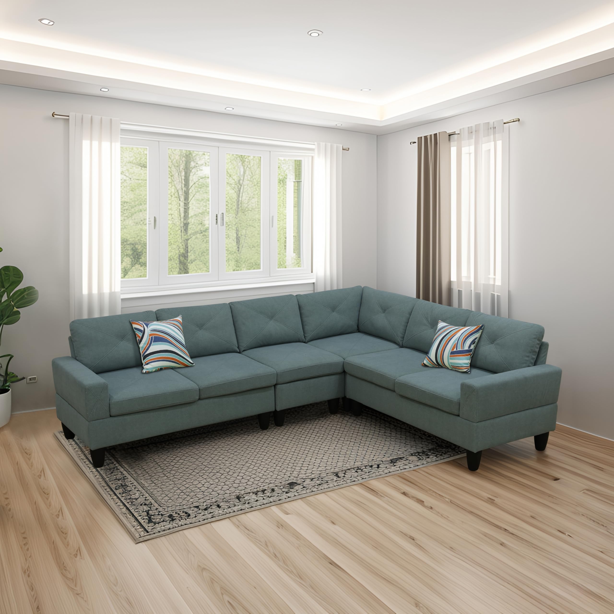 Ball & Cast Calico 4-Piece Couch Living Room Couch Set with Sofa and Loveseat,Modular L Shaped Sectional Couches w/Free Combination and Wood Frame,Furniture for Apartment,Studio,Office,Pale Green