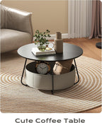 Manora Small Round Coffee Table for Living Room, Modern Center Table with Fabric Basket Storage, Cute Circle Table for Small Spaces, Metal Frame, Dark Brown and Black