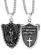 FaithHeart Saint Michael Necklace, Stainless Steel/18K Gold Plated St Michael the Archangel Pendant Amulet for Men Women with Gift Packaging