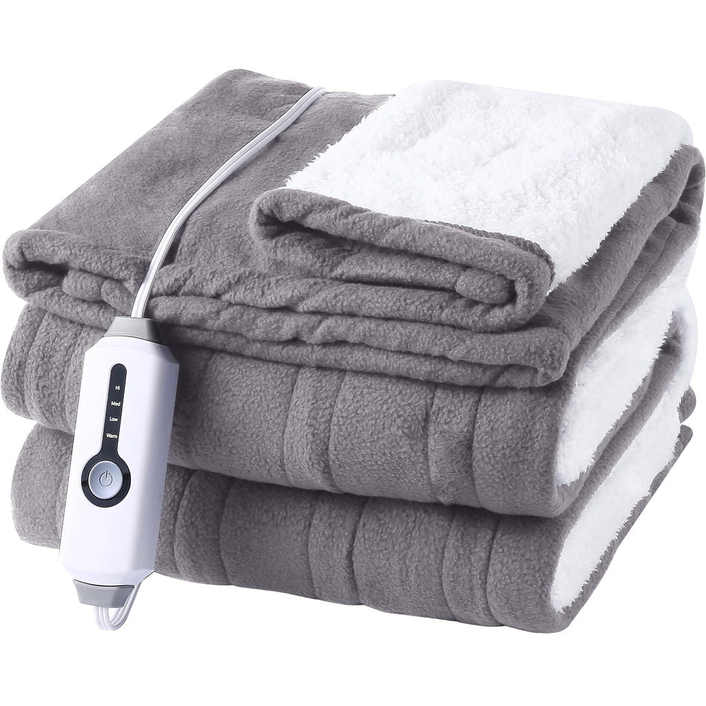 Couverture chauffante électrique DUODUO 72"x84" en polaire corail chaude avec 4 réglages de chaleur et arrêt automatique de 10 heures Protection contre la surchauffe - Gris 