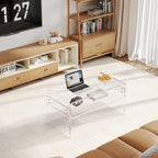 Acrylic Coffee Table, Clear Rectangle Side Table Furniture, Modern Tea Table With Open Storage, End Table for Living Room, Office Reception and Bedroom