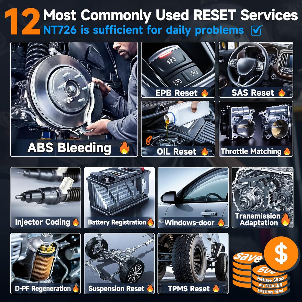 FOXWELL OBD2 Scanner Diagnostic Tool NT726, All System Bidirectional Scan Tool, Code Reader for Cars and Trucks with 12 Resets, ABS Bleeding/Oil/EPB/SAS/D-PF/TPMS/Injector Coding/Throttle/BMS..., FCA