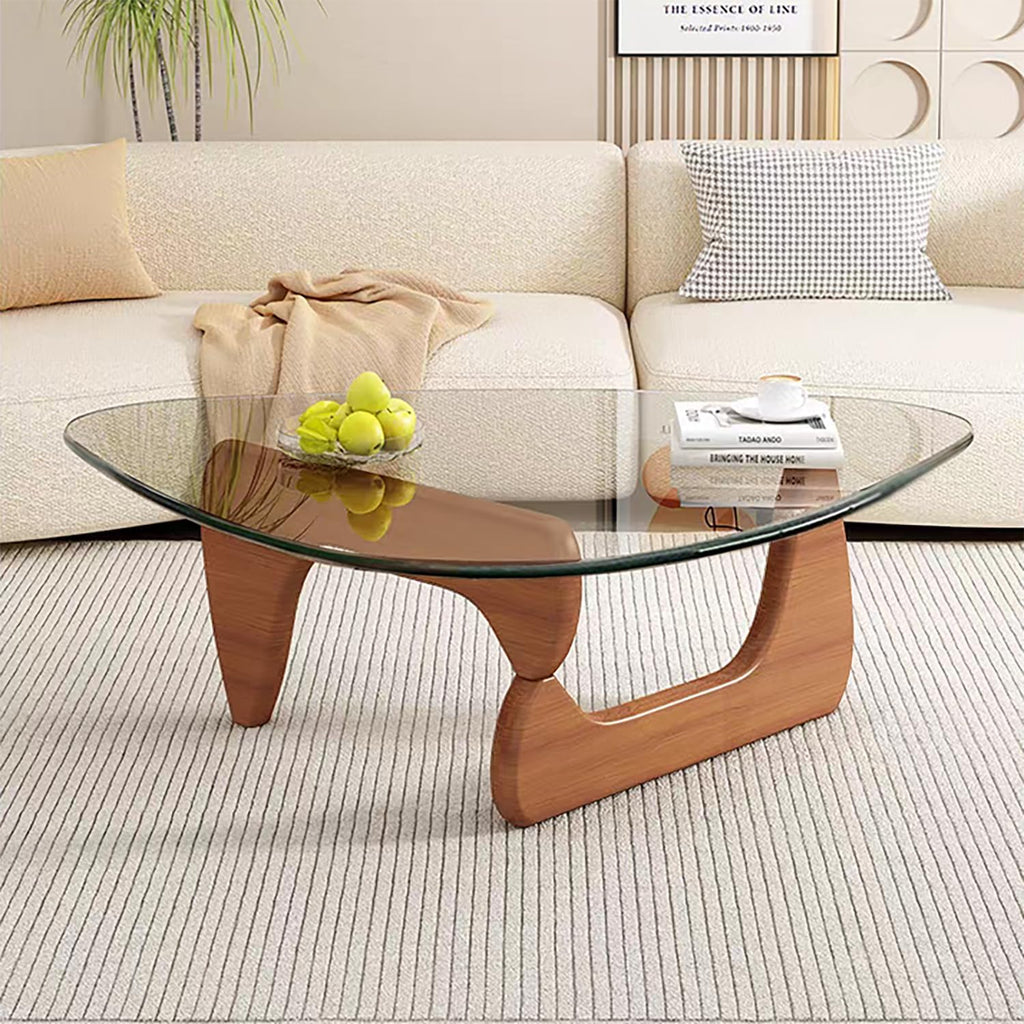 Modern Glass Coffee Table for Living Room, Small mid Century Coffee Table, Stylish Coffee Tables Suitable for Bedroom Living Room Reception Office Tables（Walnut/Transparent，Small）