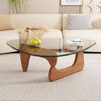 Modern Glass Coffee Table for Living Room, Small mid Century Coffee Table, Stylish Coffee Tables Suitable for Bedroom Living Room Reception Office Tables（Walnut/Transparent，Small）